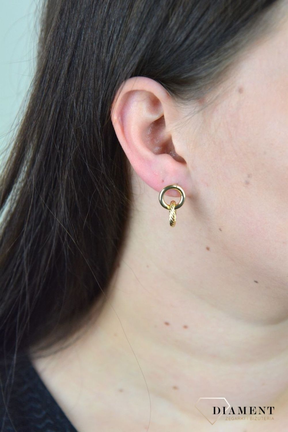 Złote kolczyki dwa kółka 'grawerowane i gładkie' DIA-KLC-BT 65--585.jpg